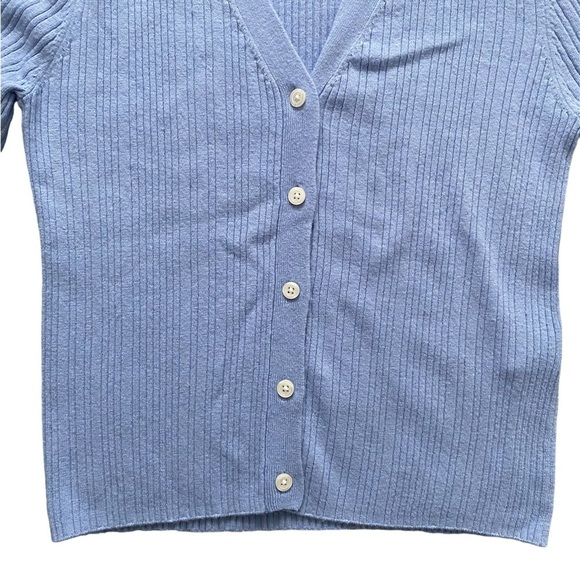 BANANA Republic Blue Ribbed Crop Button  Up Cardigan Size S - Picture 2 of 11